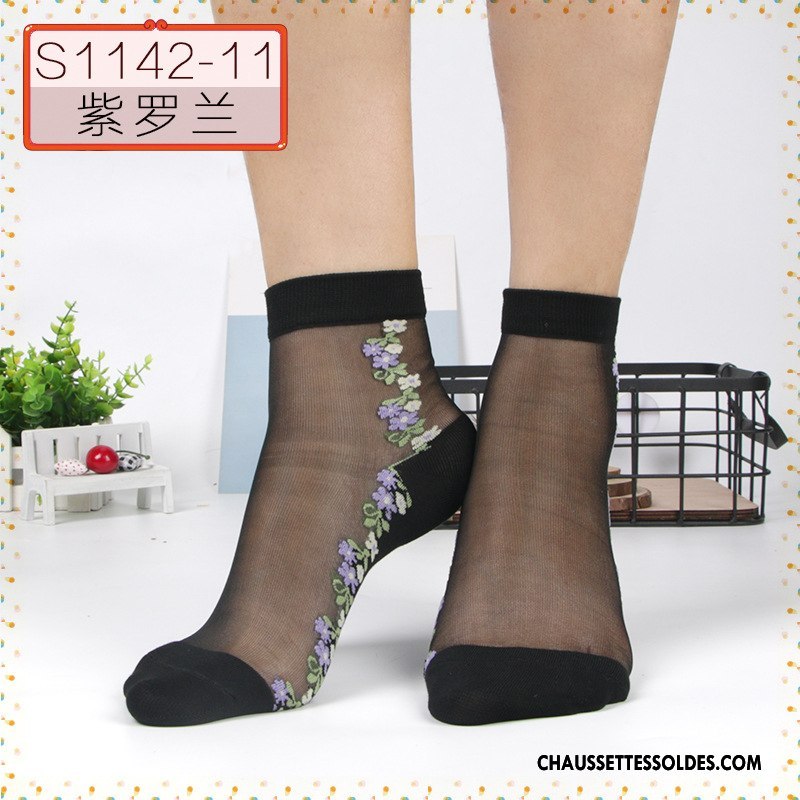 Bas Bas De Soie Femme Chaussette De Noël Été Soie De Glace Cristal Fleurs Printemps Noir