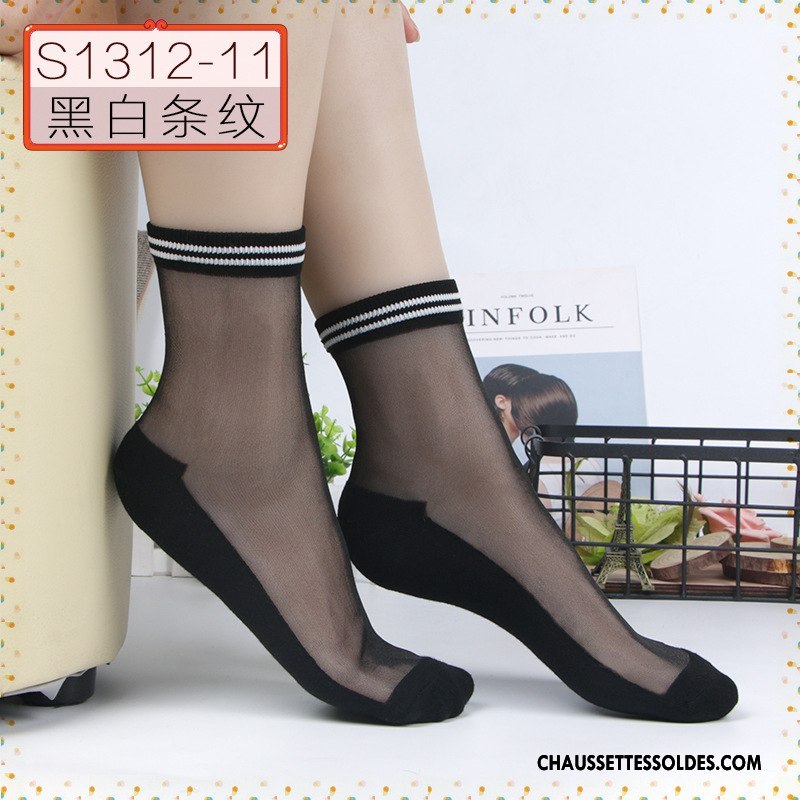 Bas Bas De Soie Femme Chaussette De Noël Été Soie De Glace Cristal Fleurs Printemps Noir
