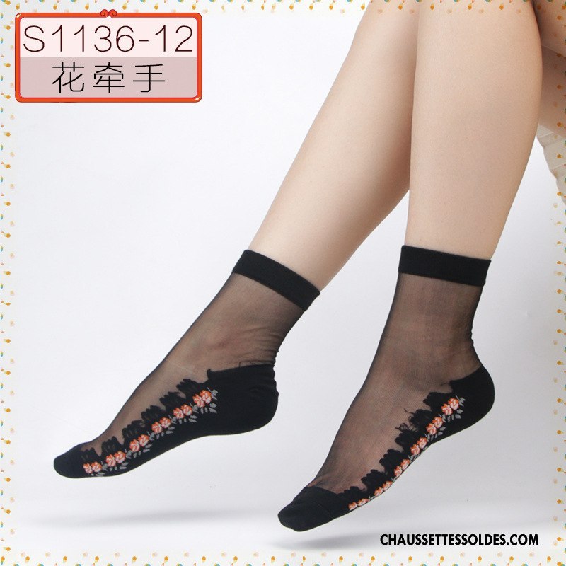 Bas Bas De Soie Femme Chaussette De Noël Été Soie De Glace Cristal Fleurs Printemps Noir