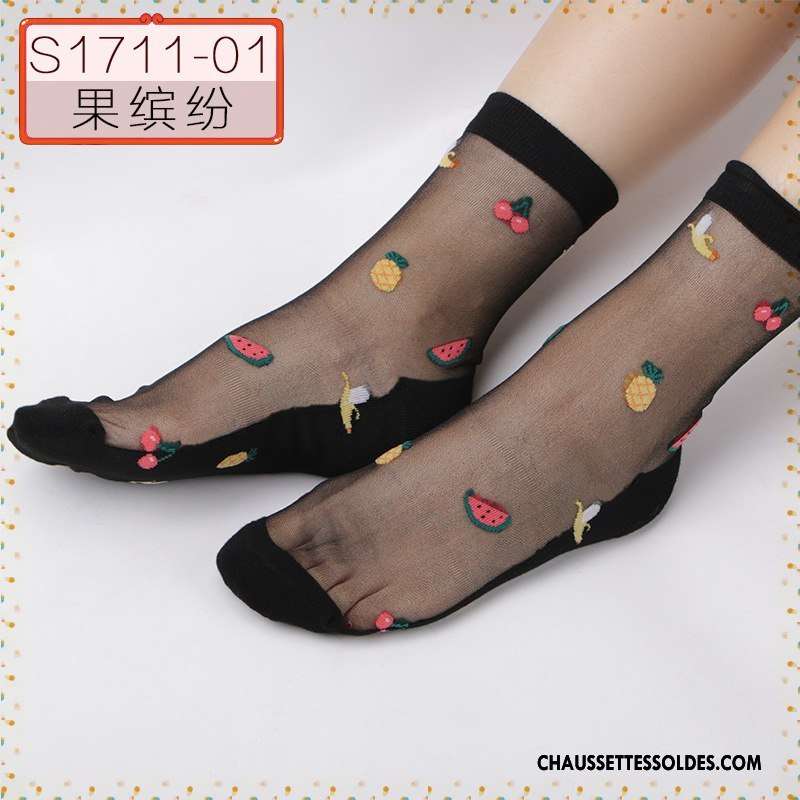 Bas Bas De Soie Femme Chaussette De Noël Été Soie De Glace Cristal Fleurs Printemps Noir