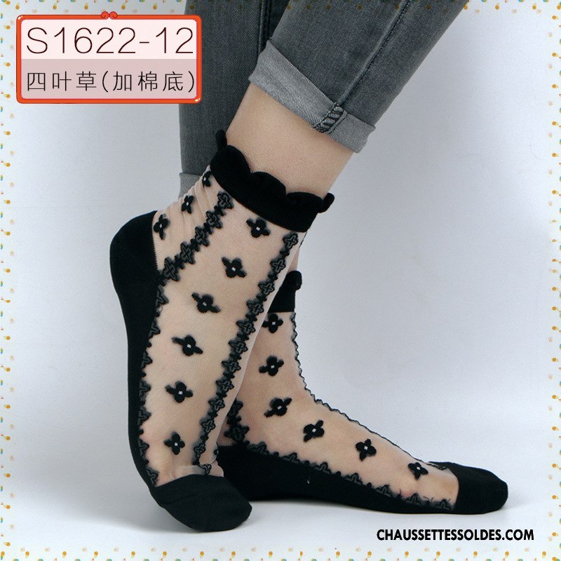 Bas Bas De Soie Femme Chaussette De Noël Été Soie De Glace Cristal Fleurs Printemps Noir