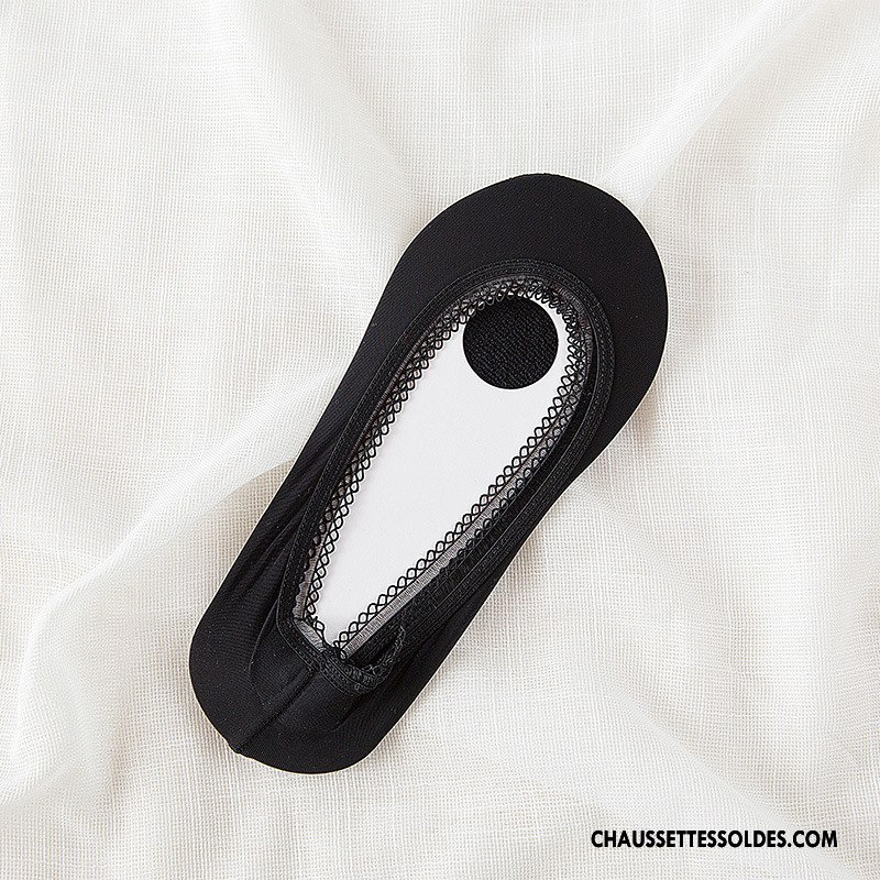 Bas Bas De Soie Femme Chaussette Dentelle Silicone Chaussette Basse Coupée Terry Antidérapant Noir