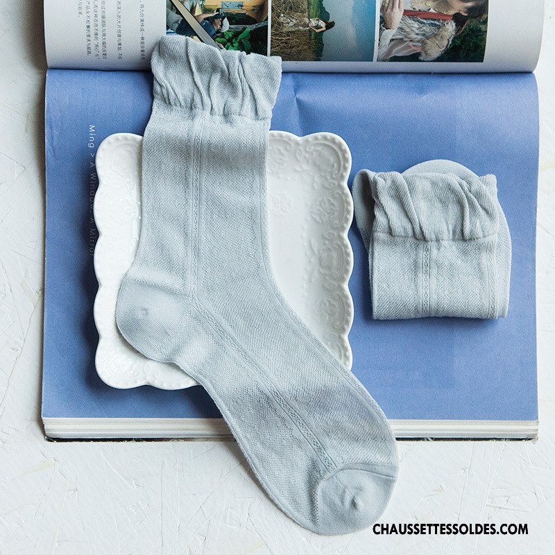 Bas Bas De Soie Femme Chaussette Dentelle Soie De Glace 100% Coton Bouche Libre Absorber La Sueur Pure Gris