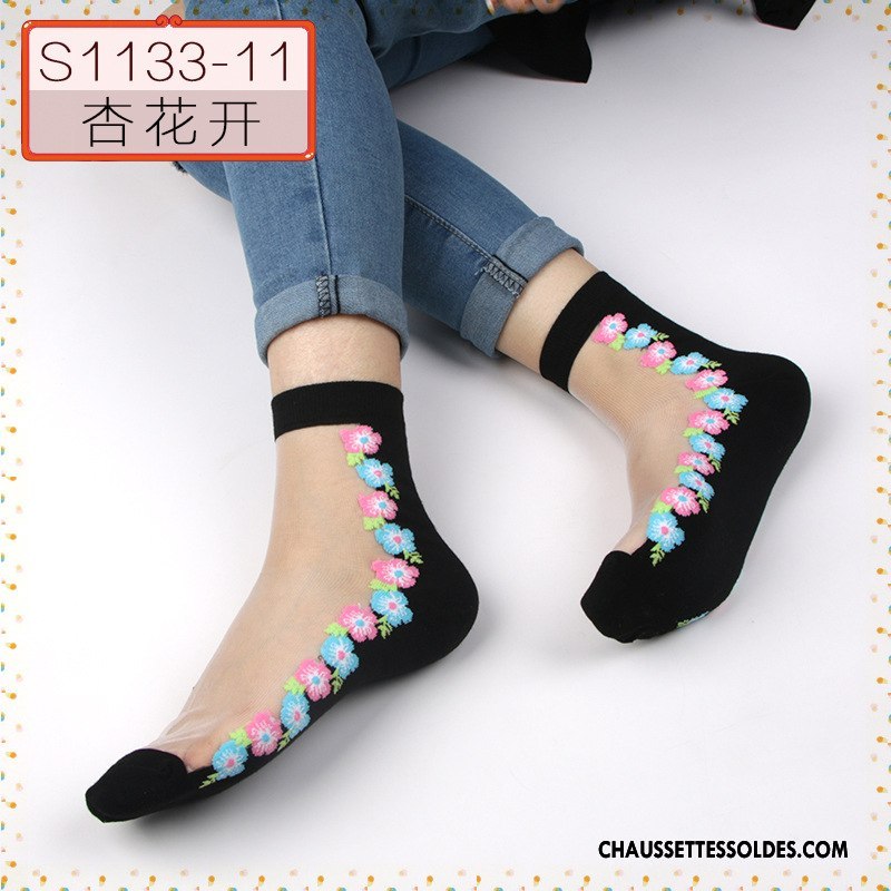 Bas Bas De Soie Femme Chaussette Dentelle Transparent Matelassé Cristal Mince Noir