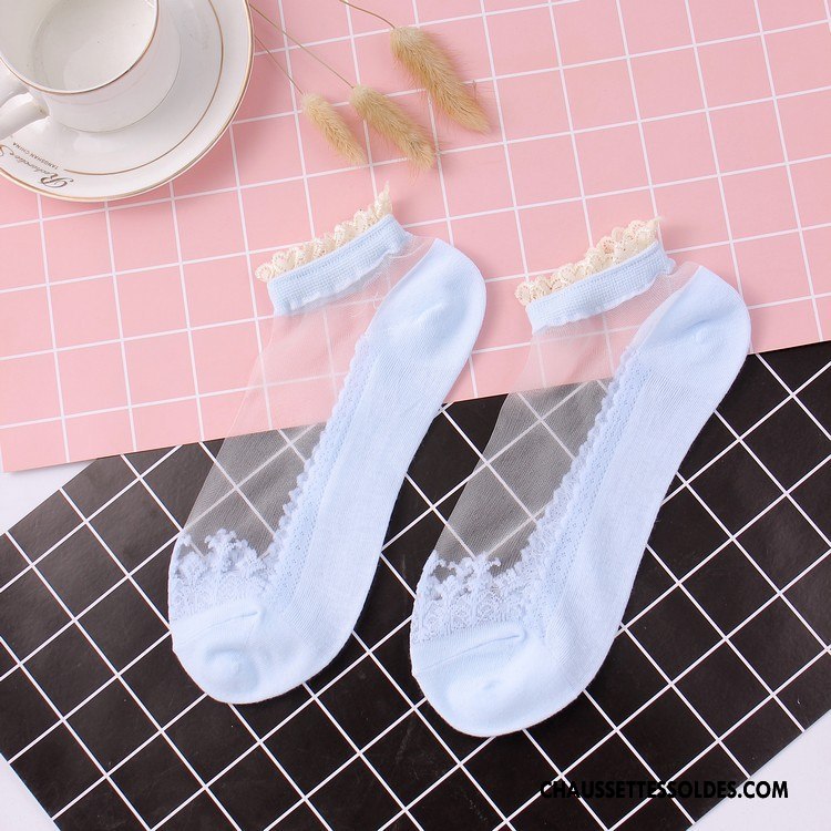 Bas Bas De Soie Femme Chaussette Invisible Casual Dentelle Été Très Mince Bleu