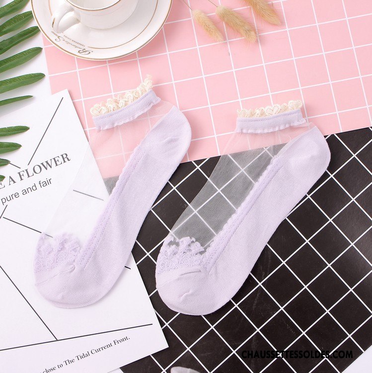 Bas Bas De Soie Femme Chaussette Invisible Casual Dentelle Été Très Mince Bleu