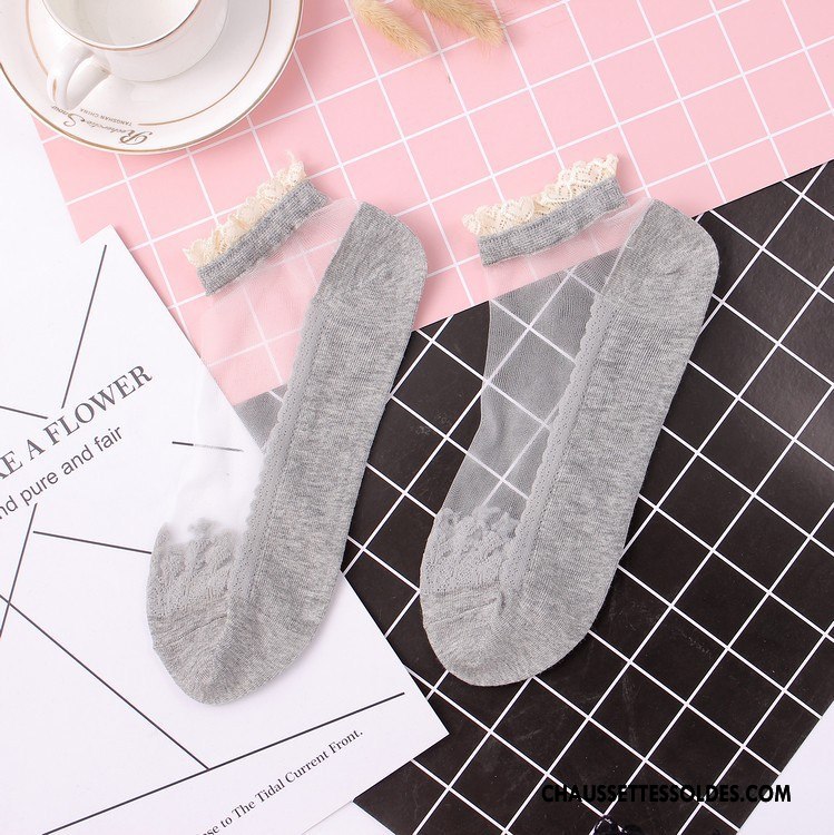 Bas Bas De Soie Femme Chaussette Invisible Casual Dentelle Été Très Mince Bleu
