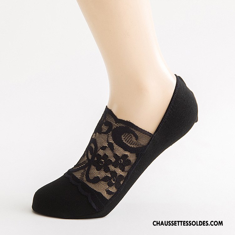 Bas Bas De Soie Femme Chaussette Invisible Dentelle Légère 100% Coton Antidérapant Rose Clair