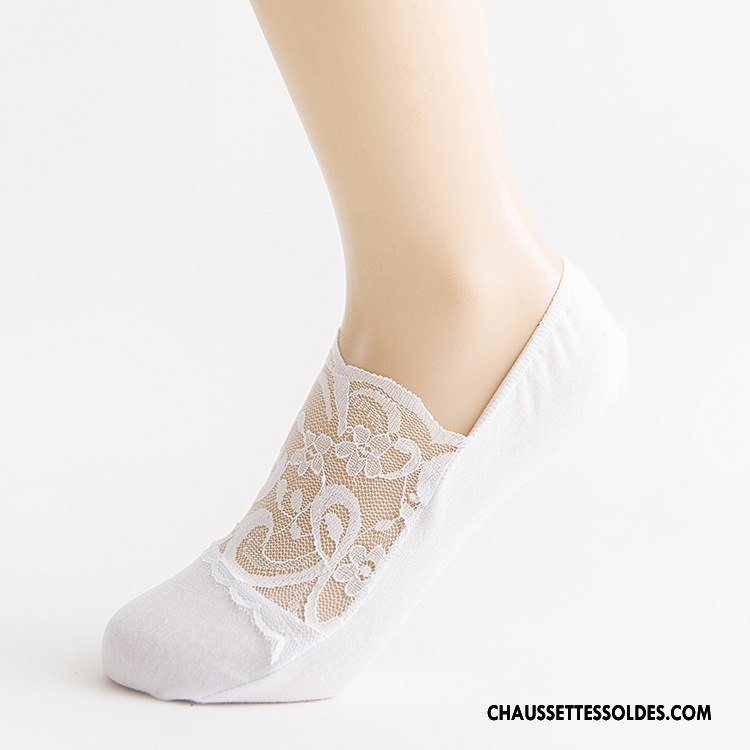 Bas Bas De Soie Femme Chaussette Invisible Dentelle Légère 100% Coton Antidérapant Rose Clair