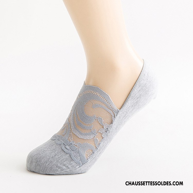 Bas Bas De Soie Femme Chaussette Invisible Dentelle Légère 100% Coton Antidérapant Rose Clair