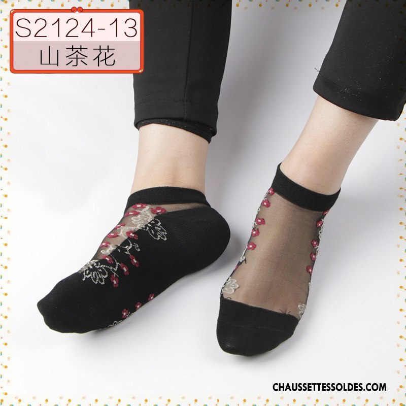 Bas Bas De Soie Femme Chaussette Matelassé Petit Dentelle Fleurs Papillon Noir