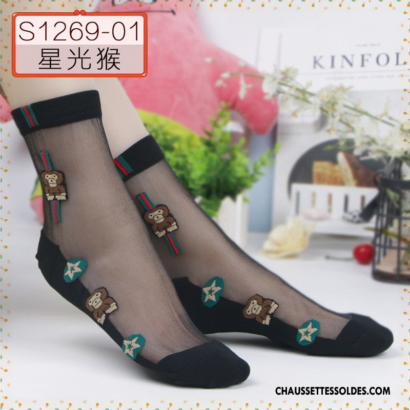 Bas Bas De Soie Femme Chaussette Matelassé Petit Dentelle Fleurs Papillon Noir