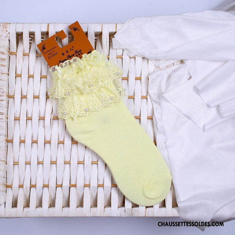 Bas Bas De Soie Femme Couche Double Chaussette Basse Coupée Printemps Coton Bio Courte Perle Pure Jaune