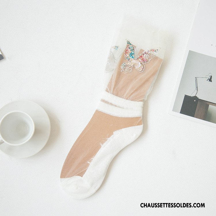 Bas Bas De Soie Femme Courte Chaussette De Noël Printemps Été Papillon Nouvelles Arrivées Coloré Blanc