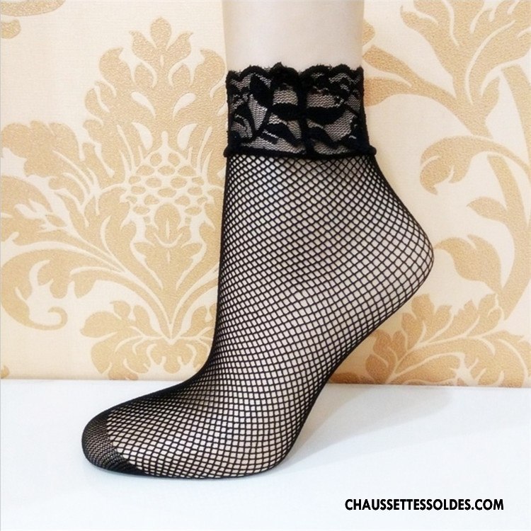 Bas Bas De Soie Femme Courte Grille Réseau Chaussette Style Chaud Noir