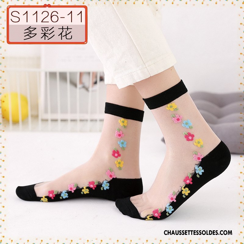 Bas Bas De Soie Femme Cristal Dame Milieu Antidérapant Soie De Glace Chaussette Blanc