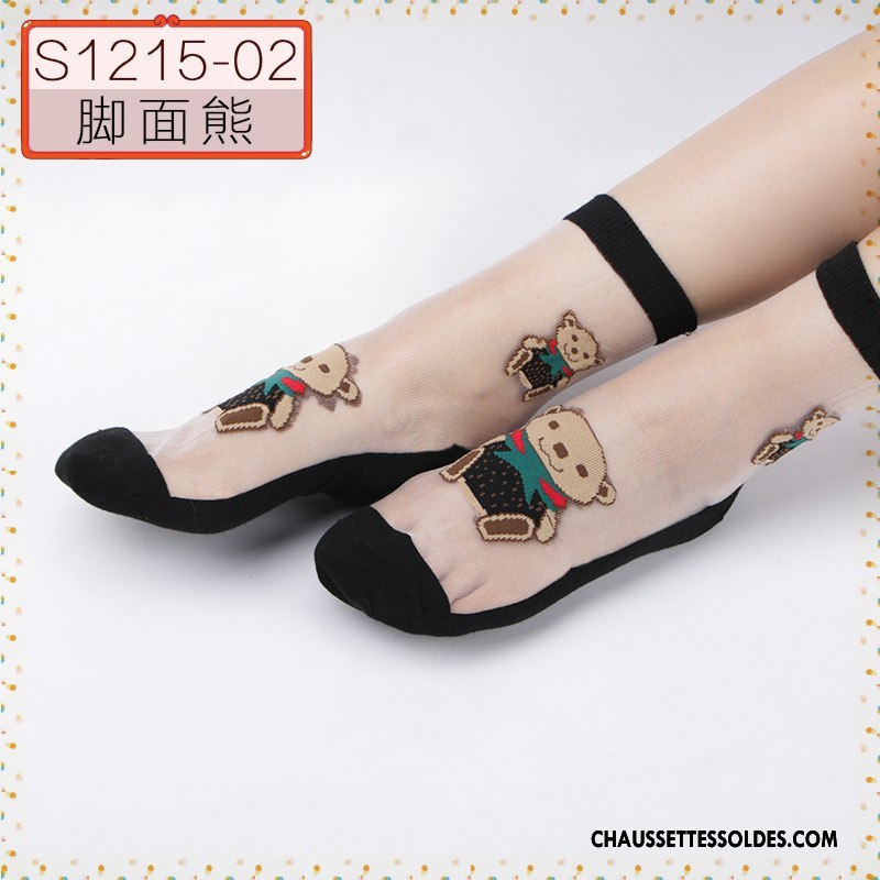 Bas Bas De Soie Femme Cristal Printemps Ajouter Du Coton Été Chaussette Courte Dessin Animé Noir