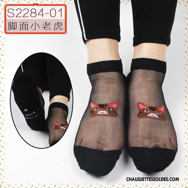 Bas Bas De Soie Femme Cristal Printemps Ajouter Du Coton Été Chaussette Courte Dessin Animé Noir