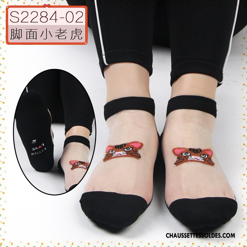 Bas Bas De Soie Femme Cristal Printemps Ajouter Du Coton Été Chaussette Courte Dessin Animé Noir