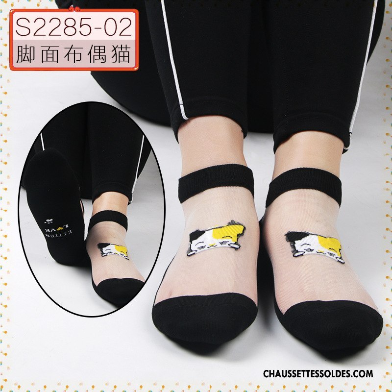 Bas Bas De Soie Femme Cristal Printemps Ajouter Du Coton Été Chaussette Courte Dessin Animé Noir