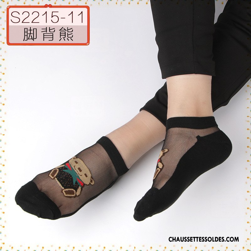 Bas Bas De Soie Femme Cristal Printemps Ajouter Du Coton Été Chaussette Courte Dessin Animé Noir