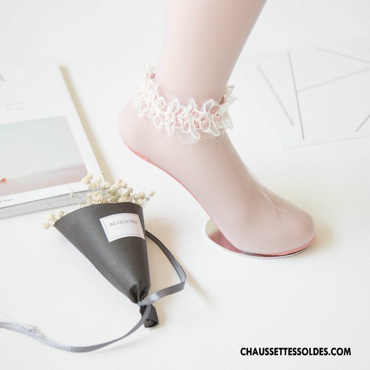 Bas Bas De Soie Femme Dame Cristal Transparent Chaussette Basse Coupée Été Dentelle Blanc