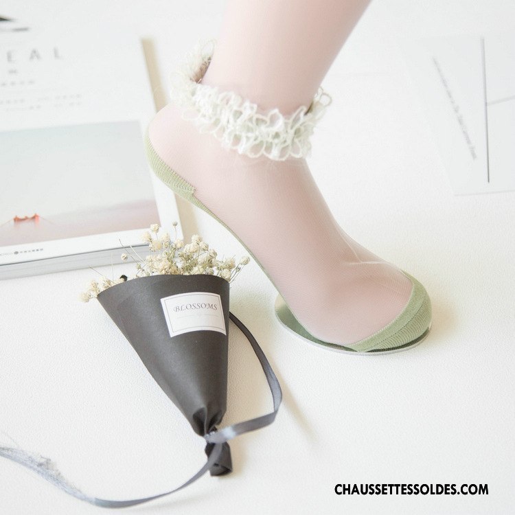 Bas Bas De Soie Femme Dame Cristal Transparent Chaussette Basse Coupée Été Dentelle Blanc