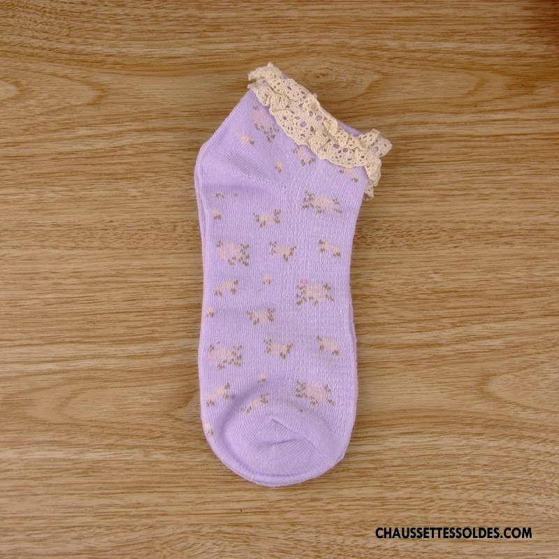 Bas Bas De Soie Femme Dame Le Nouveau Creux Guipure Basse 100% Coton Floral Violet