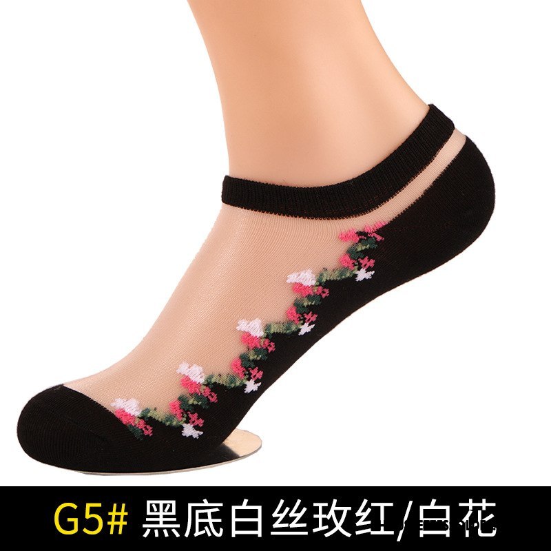 Bas Bas De Soie Femme Dame Mode Chaussettes En Coton Invisible Respirant Court Noir