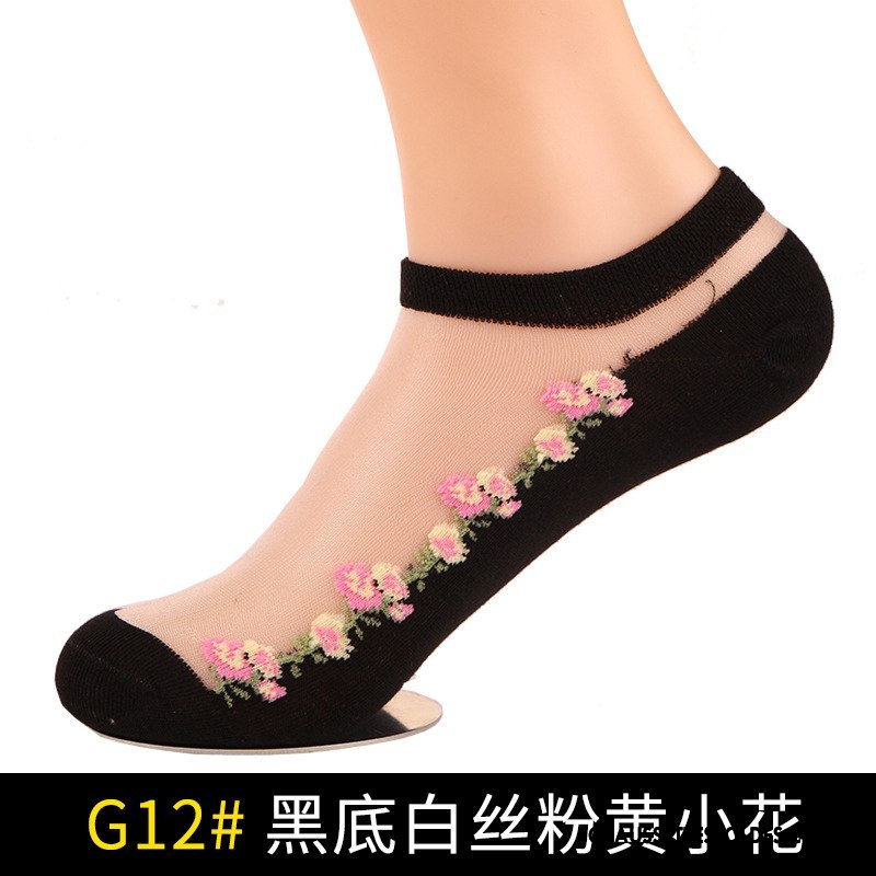 Bas Bas De Soie Femme Dame Mode Chaussettes En Coton Invisible Respirant Court Noir