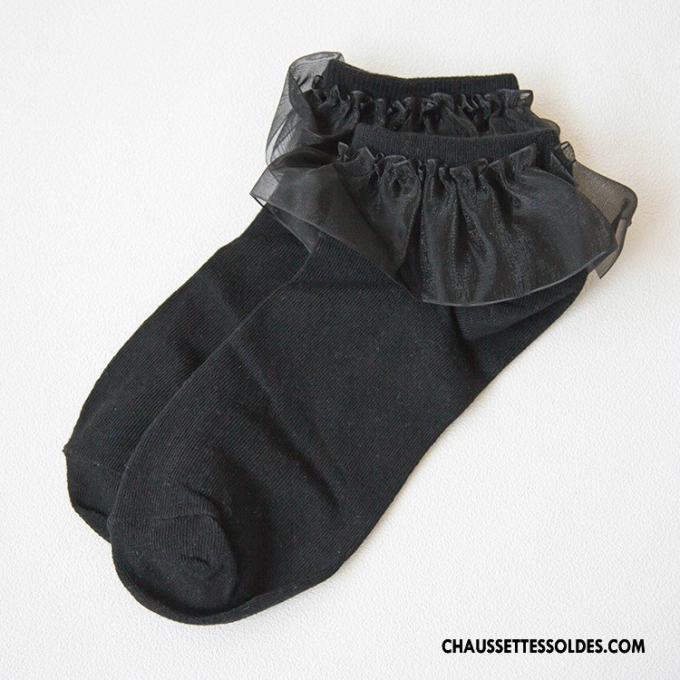 Bas Bas De Soie Femme Dame Printemps Chaussette Courte 100% Coton Dentelle Nouvelles Arrivées Noir