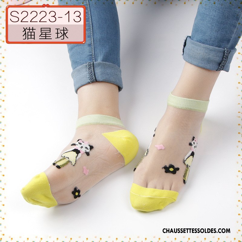 Bas Bas De Soie Femme Dessin Animé Chaussette De Noël Chaussette Courte Matelassé Cristal Printemps Jaune