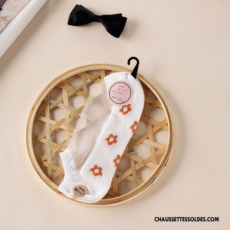 Bas Bas De Soie Femme Doux Chaussette Basse Coupée Nouvelles Arrivées Cristal Fleurs Été Blanc