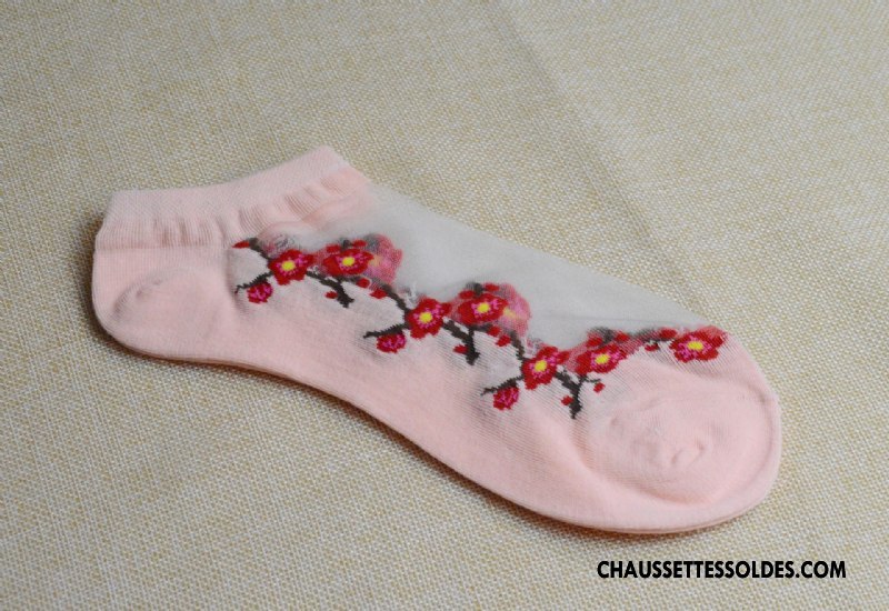 Bas Bas De Soie Femme Fleurs Chaussette Transparent Chaussette De Noël Cristal Matelassé Rose