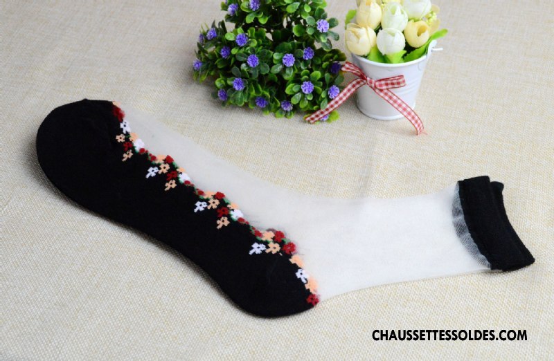 Bas Bas De Soie Femme Fleurs Chaussette Transparent Chaussette De Noël Cristal Matelassé Rose