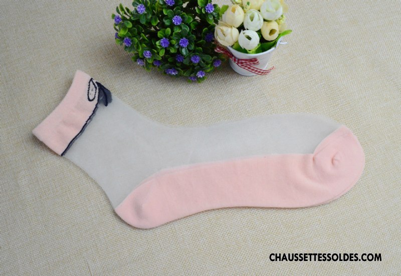 Bas Bas De Soie Femme Fleurs Chaussette Transparent Chaussette De Noël Cristal Matelassé Rose