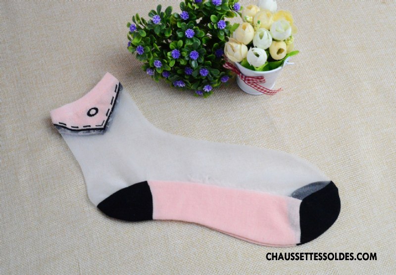 Bas Bas De Soie Femme Fleurs Chaussette Transparent Chaussette De Noël Cristal Matelassé Rose