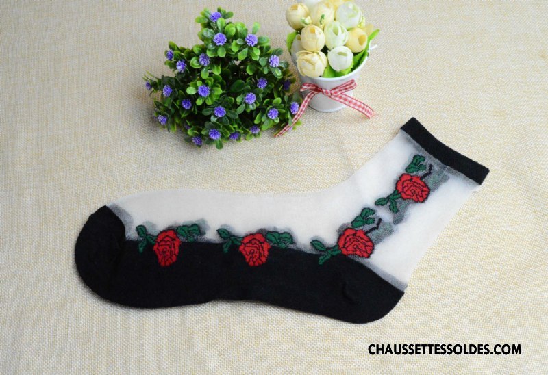 Bas Bas De Soie Femme Fleurs Chaussette Transparent Chaussette De Noël Cristal Matelassé Rose