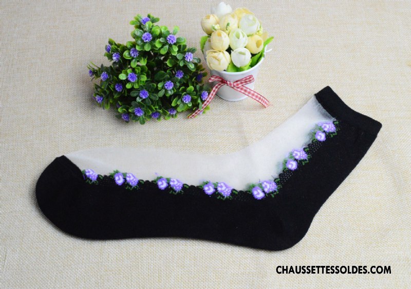 Bas Bas De Soie Femme Fleurs Chaussette Transparent Chaussette De Noël Cristal Matelassé Rose