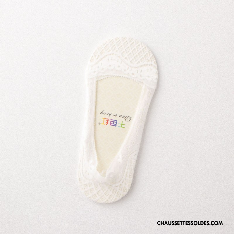 Bas Bas De Soie Femme Grille Dentelle Chaussette Courte Chaussette Basse Coupée Printemps Silicone Blanc