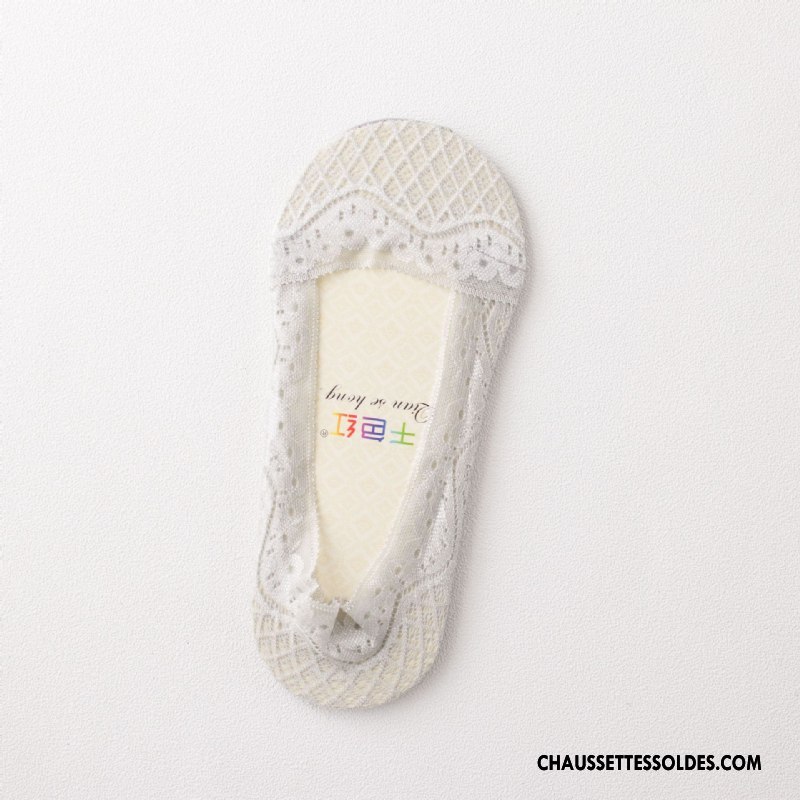 Bas Bas De Soie Femme Grille Dentelle Chaussette Courte Chaussette Basse Coupée Printemps Silicone Blanc