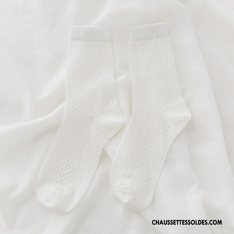 Bas Bas De Soie Femme Gros Creux Guipure L'automne Chaussettes En Coton Le Nouveau Engrener Blanc
