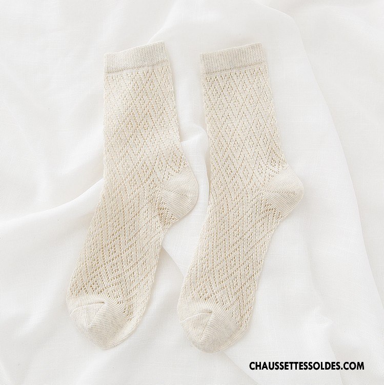 Bas Bas De Soie Femme Gros Creux Guipure L'automne Chaussettes En Coton Le Nouveau Engrener Blanc
