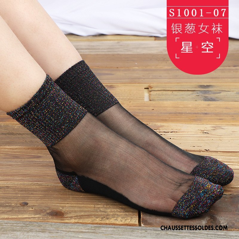 Bas Bas De Soie Femme Hiver Dessin Animé L'automne Chaussette Cristal Chaussette De Noël Noir Rouge Argent