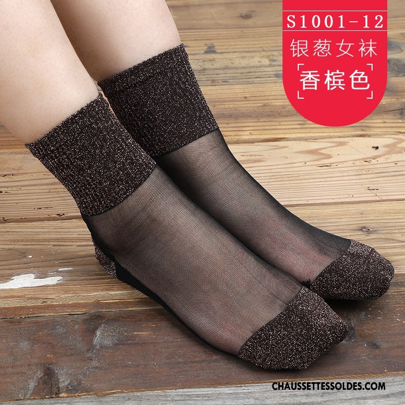 Bas Bas De Soie Femme Hiver Dessin Animé L'automne Chaussette Cristal Chaussette De Noël Noir Rouge Argent