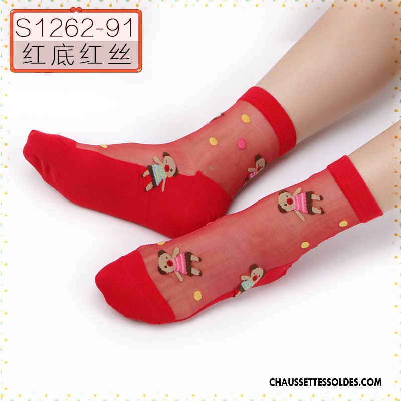 Bas Bas De Soie Femme Hiver Dessin Animé L'automne Chaussette Cristal Chaussette De Noël Noir Rouge Argent
