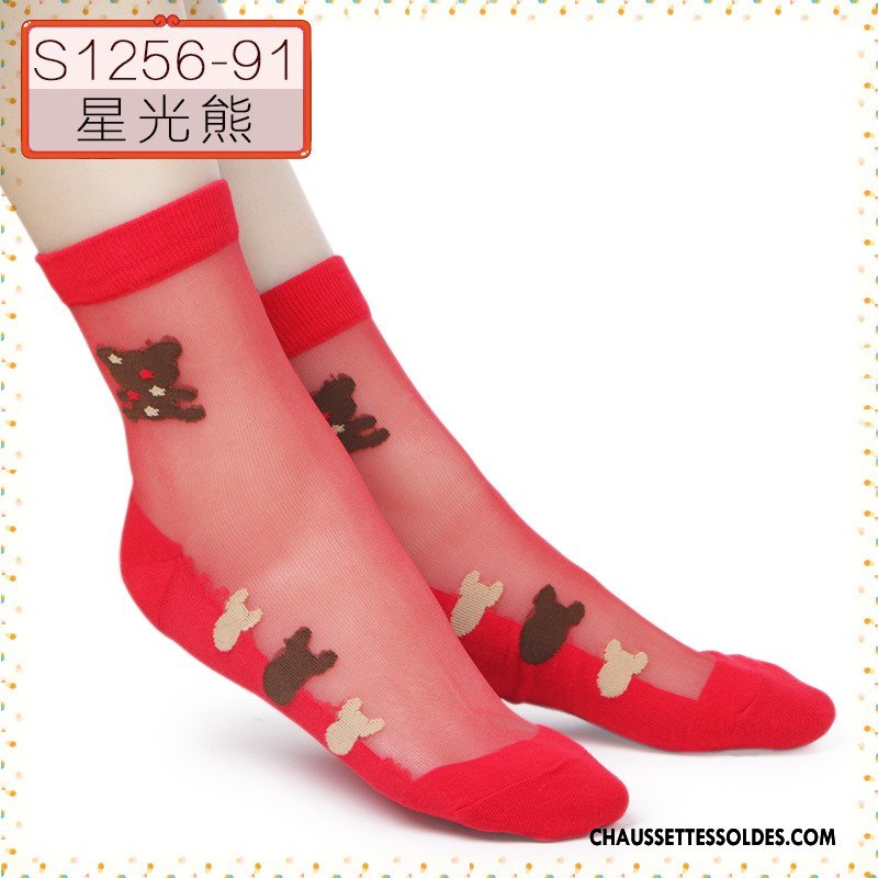 Bas Bas De Soie Femme Hiver Dessin Animé L'automne Chaussette Cristal Chaussette De Noël Noir Rouge Argent
