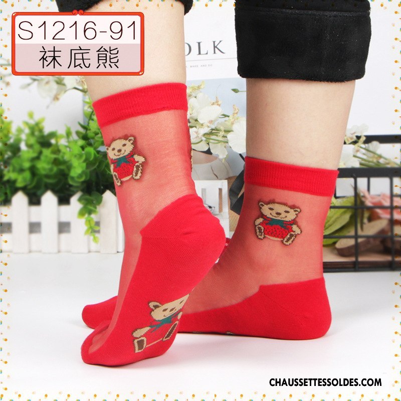 Bas Bas De Soie Femme Hiver Dessin Animé L'automne Chaussette Cristal Chaussette De Noël Noir Rouge Argent