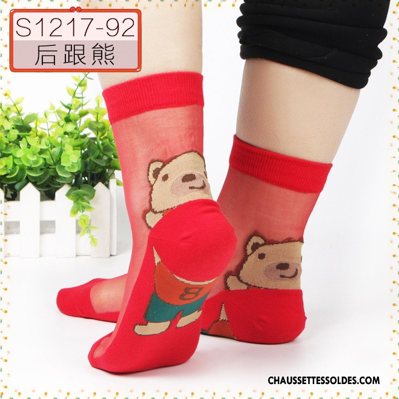 Bas Bas De Soie Femme Hiver Dessin Animé L'automne Chaussette Cristal Chaussette De Noël Noir Rouge Argent