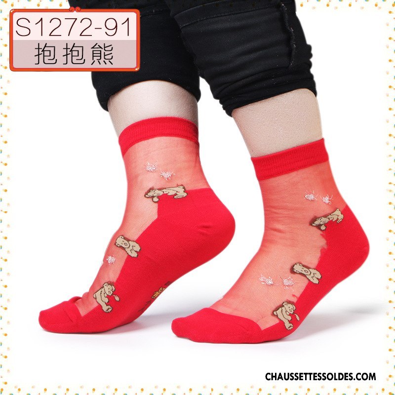 Bas Bas De Soie Femme Hiver Dessin Animé L'automne Chaussette Cristal Chaussette De Noël Noir Rouge Argent